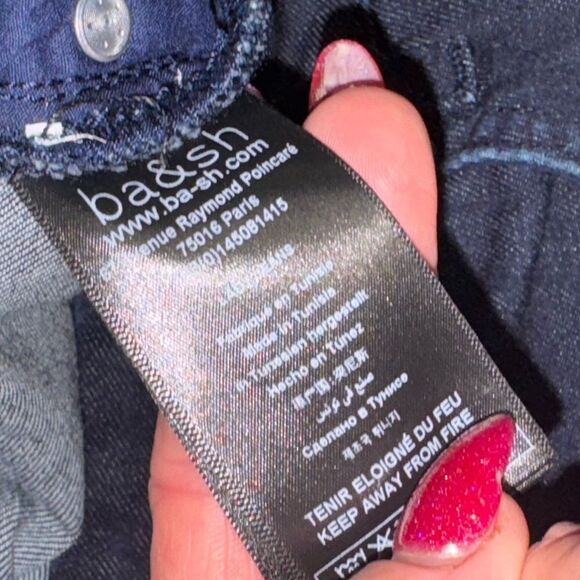 BA&SH women’s skin fit high waisted dark navy cropped logo embroidered jeans sz6 - Picture 11 of 11